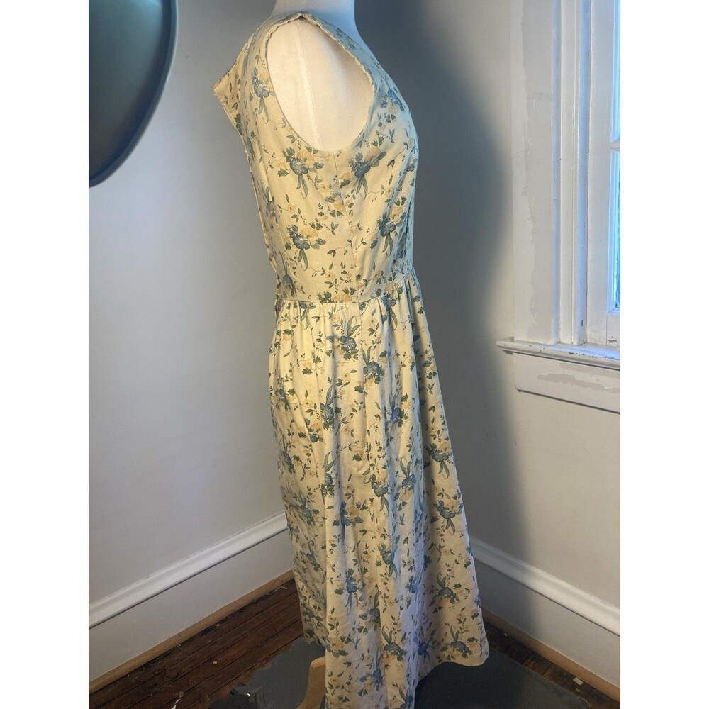 Antique Vintage 1930s / 40s Beige Printed Floral Cotton Dress Prairie Cottage - Picture 2 of 12